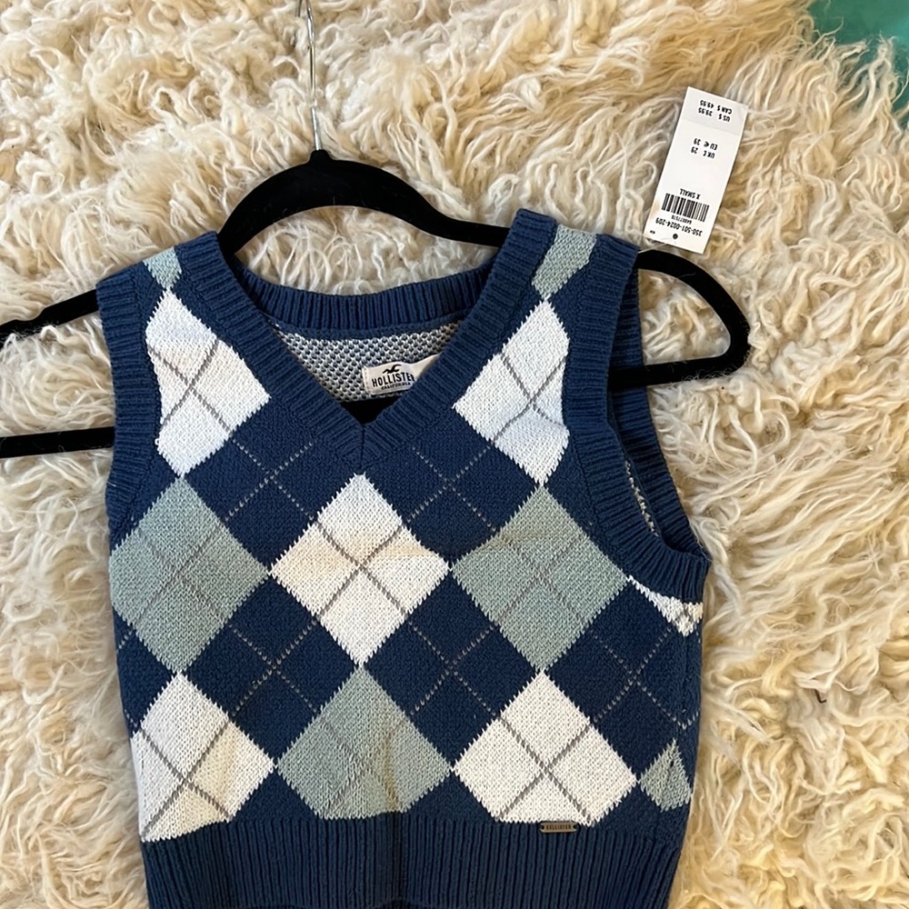 Hollister Blue Argyle V-Neck Sweater